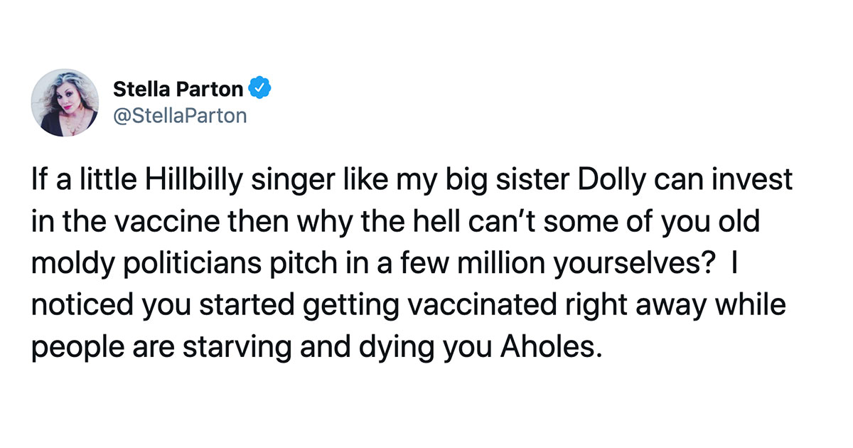 Dolly Parton’s Sister Takes Glorious Aim At Politicians & Televangelists On Twitter