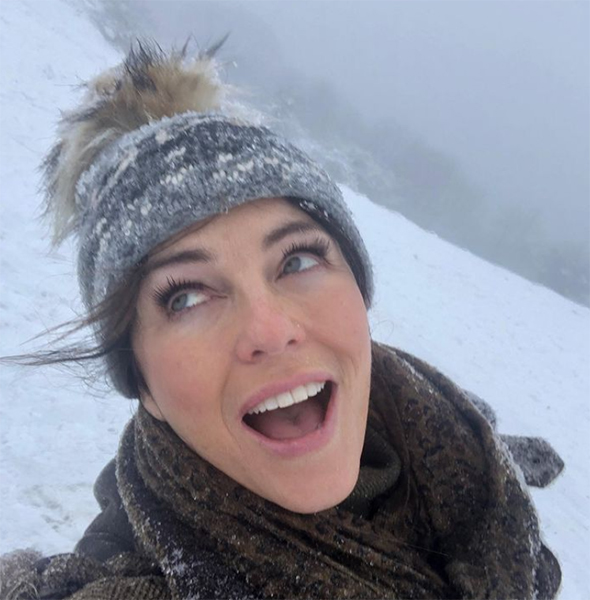Elizabeth Hurley swaps bikinis for chic snow gear in stunning winter photos