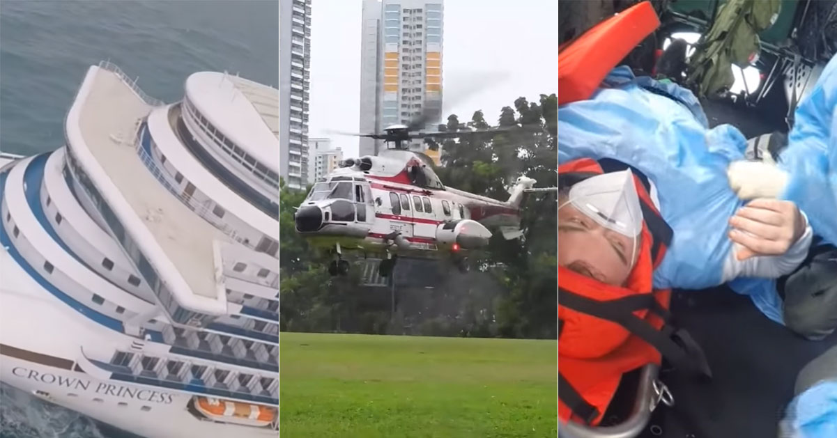 RSAF uses helicopter to take man with critical condition on cruise ship in high seas to SGH on New Year's Day