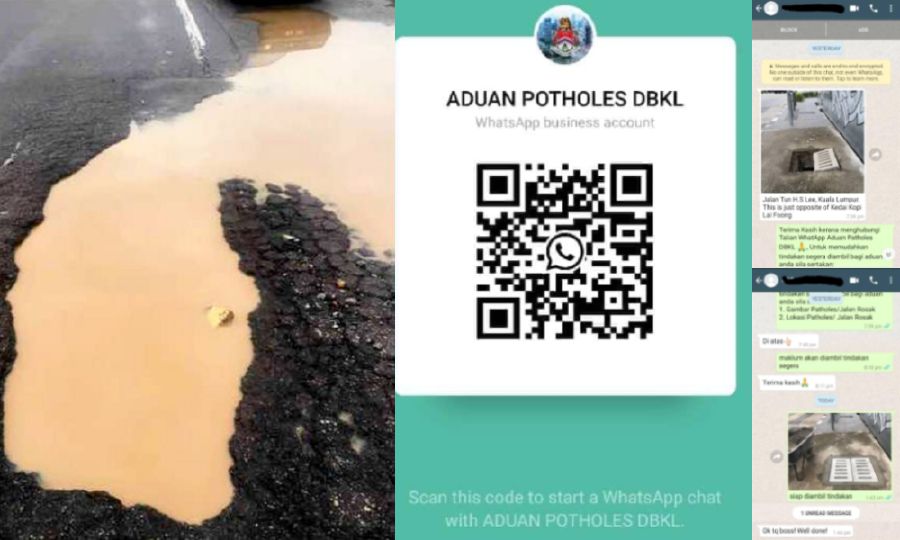 See potholes? Report to DBKL on WhatsApp