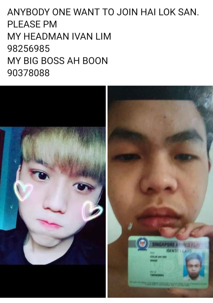 Yp gangster tries to recuirt new member for hai lok san on social media