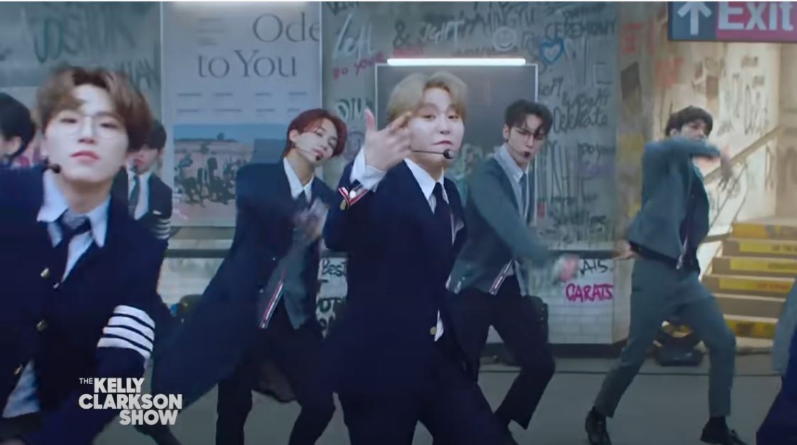 SEVENTEEN slip secret messages for fans in office themed performance on The Kelly Clarkson Show