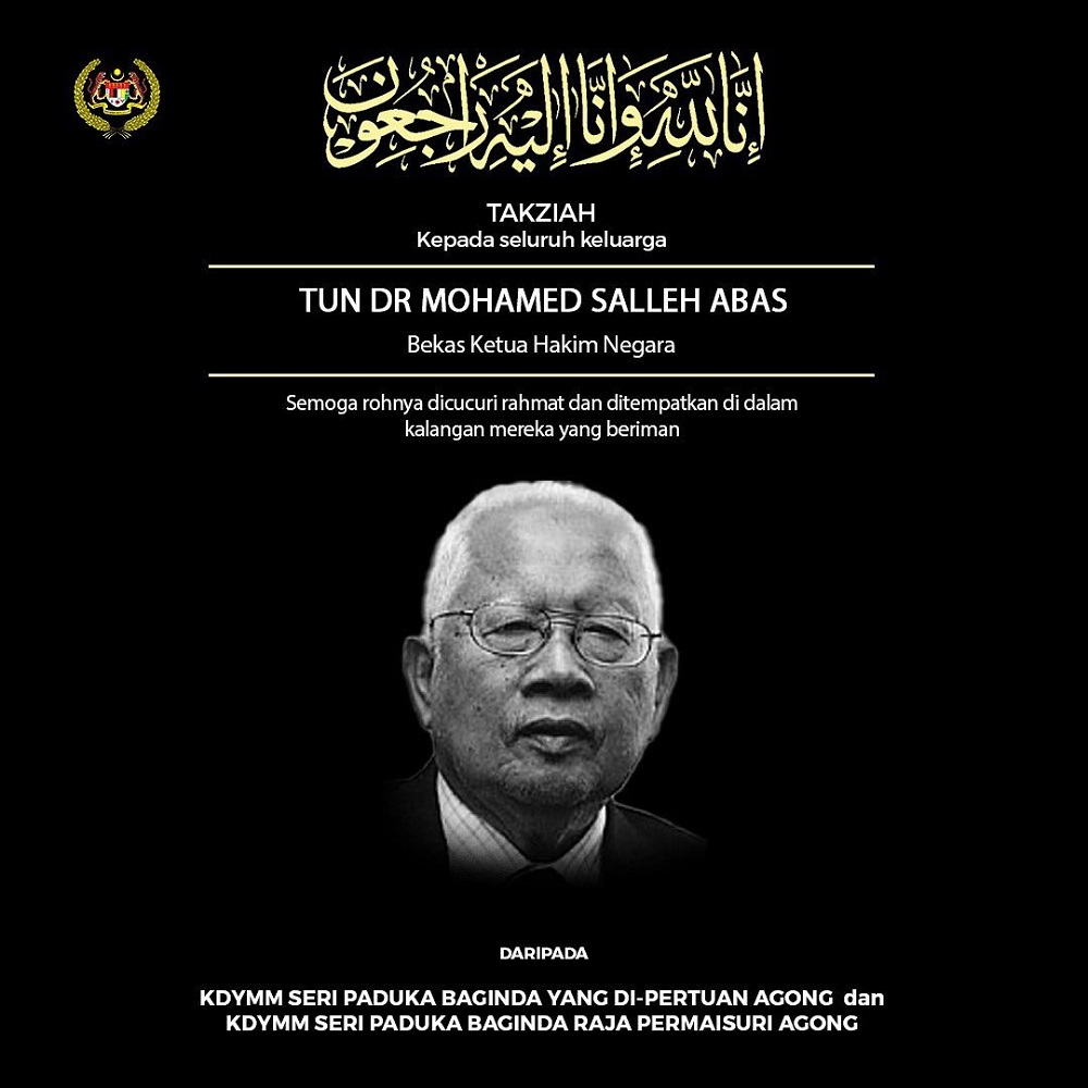Agong, Permaisuri convey condolences to Salleh Abas’ family