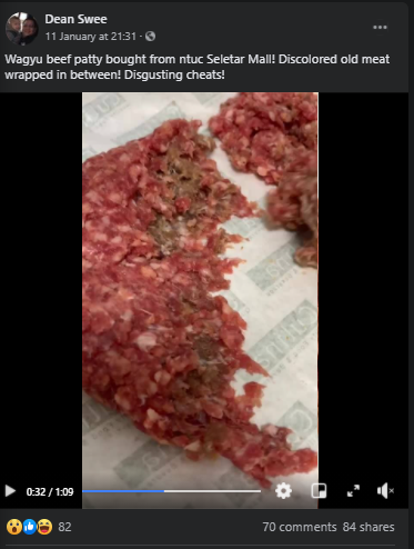 Customer complains of discolored beef patty from NTUC