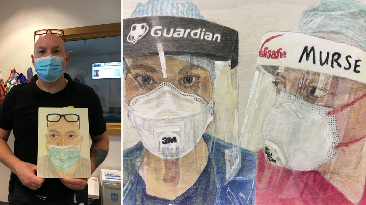 Portraits drawn by ICU receptionist make up ‘Covid heroes gallery’ at hospital