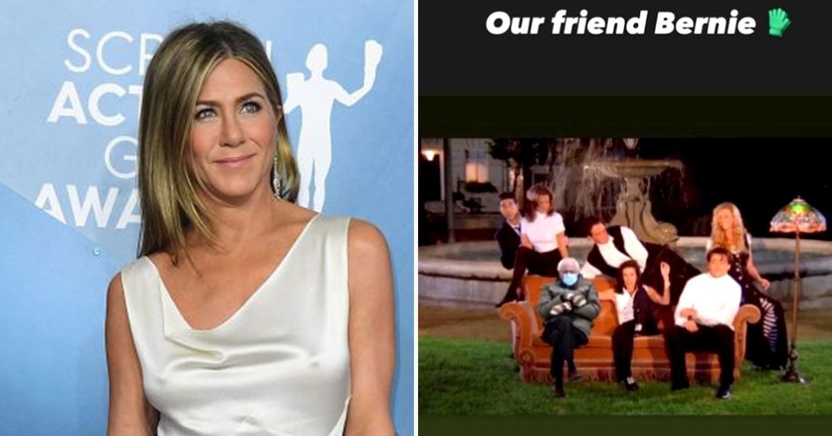 Jennifer Aniston gets in on Bernie Sanders meme as he and his mittens join Friends cast