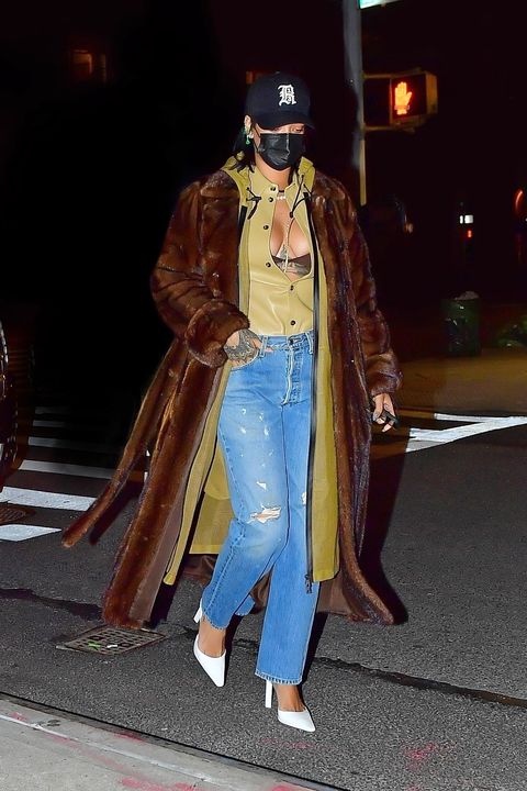 Rihanna Steps Out in Distressed Denim and a Luxe Fur Coat for Dinner in NYC