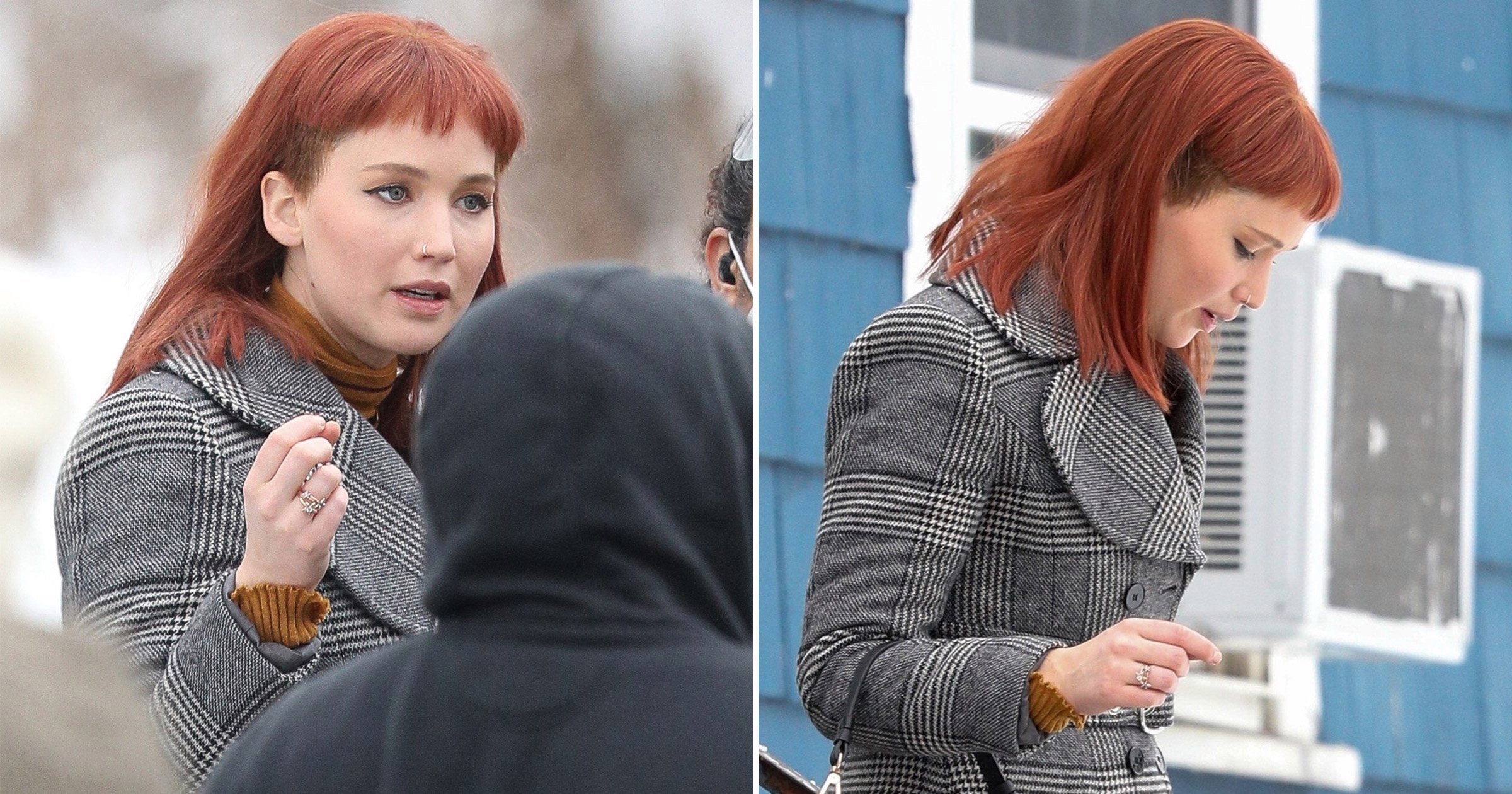 Jennifer Lawrence rocks sharp shaven red haircut to film scenes in the snow for new Netflix movie Don’t Look Up