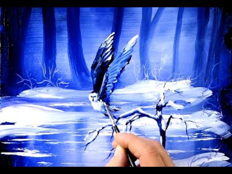 1 MINUTE ART - SNOW OWL | EASY acrylic painting for BEGINNERS | Abstract