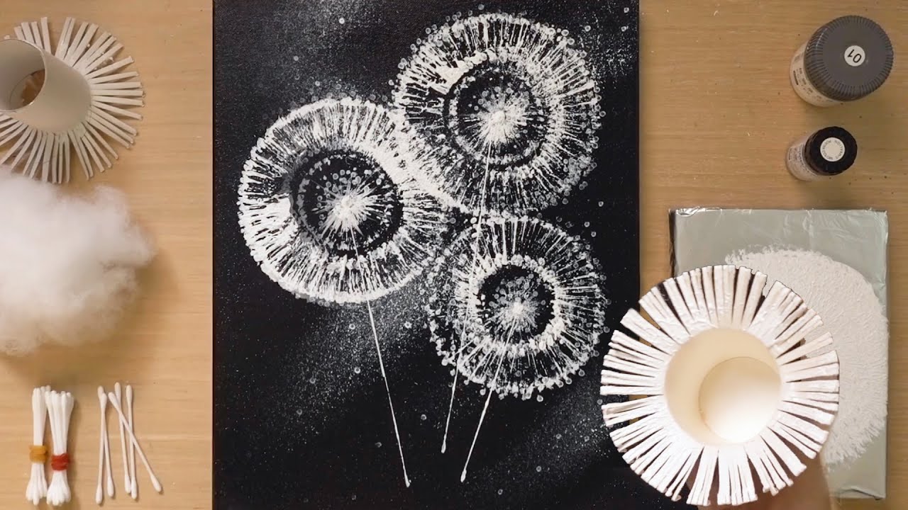 'S' Paper Cup Dandelion Q Tip Painting Technique / Simple Creative Art