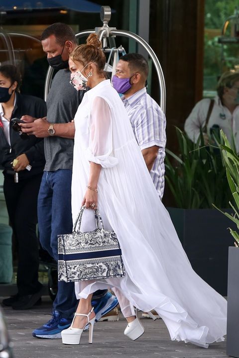 J.Lo Pairs a Flowing White Dress with Some Extreme Platform Heels in Miami