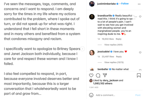 Jessica Biel Reacts to Justin Timberlake Apologizing to Britney Spears and Janet Jackson