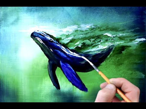 BLUE WHALE UNDERWATER | PAINTING CHALLENGE for BEGINNERS | Acrylics | Abstract
