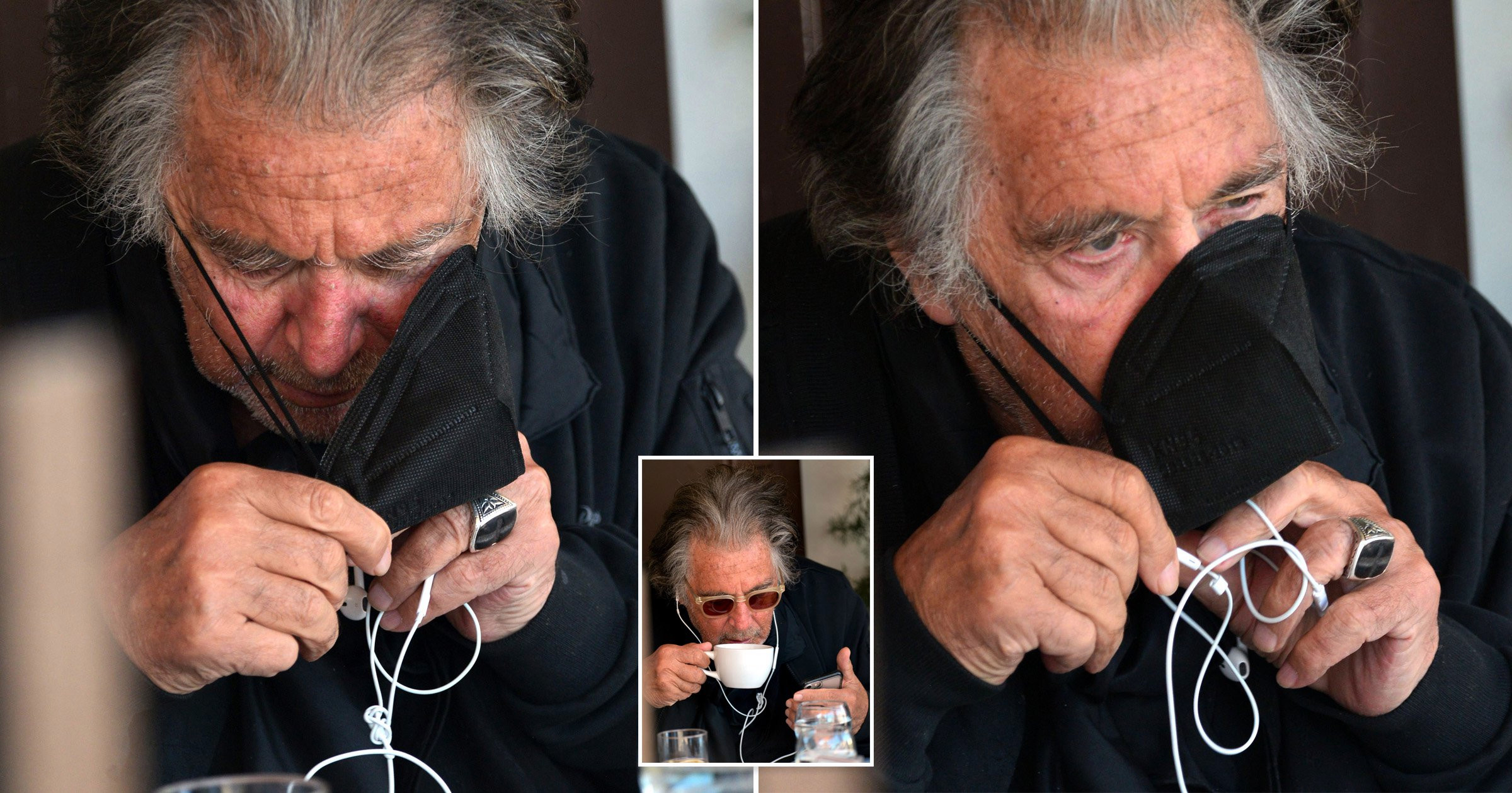 Al Pacino is all of us struggling to detangle his headphones from his mask as he gets lunch in LA