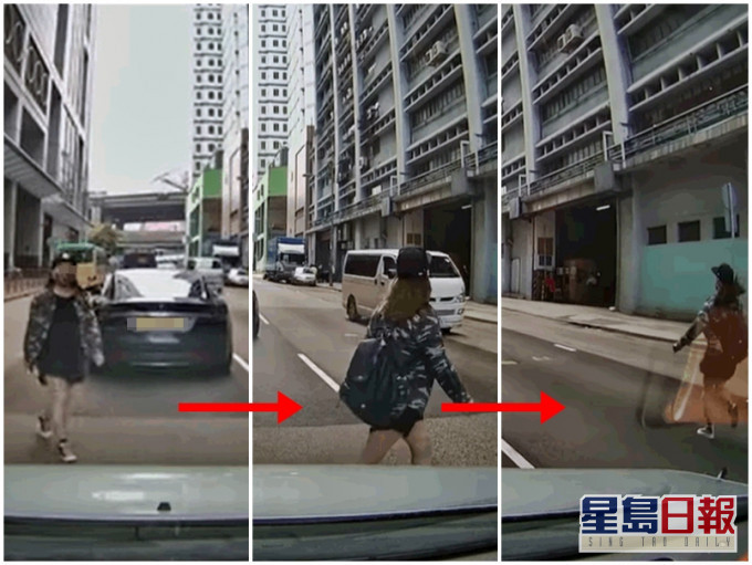 【有片】葵涌女马路中横冲直撞 急步挡车险生意外