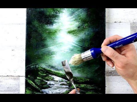 SUNSHINE in Deep Green Forest | Acrylic Painting Challenge for Beginners | Abstract LANDSCAPE ART