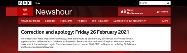 BBC Apologizes for Interview With Cory Booker Impostor