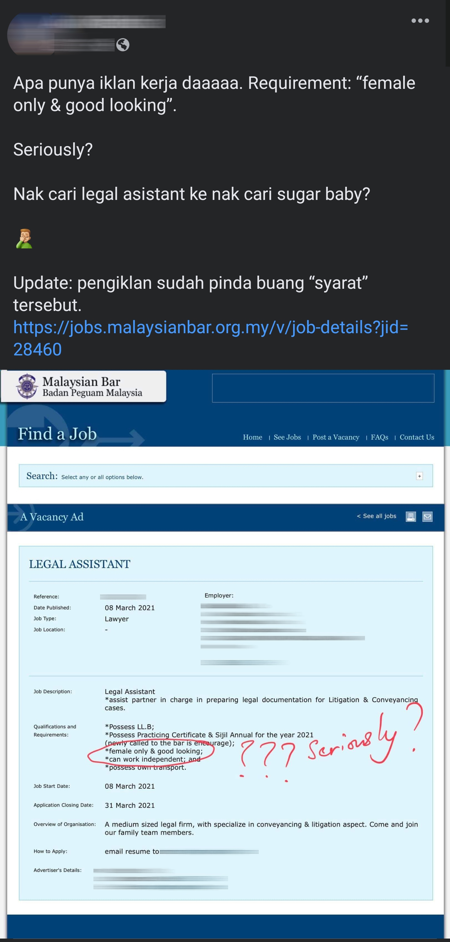 'Legal assistant or sugar baby': Malaysian law firm's 'female and good looking' job ad draws criticism