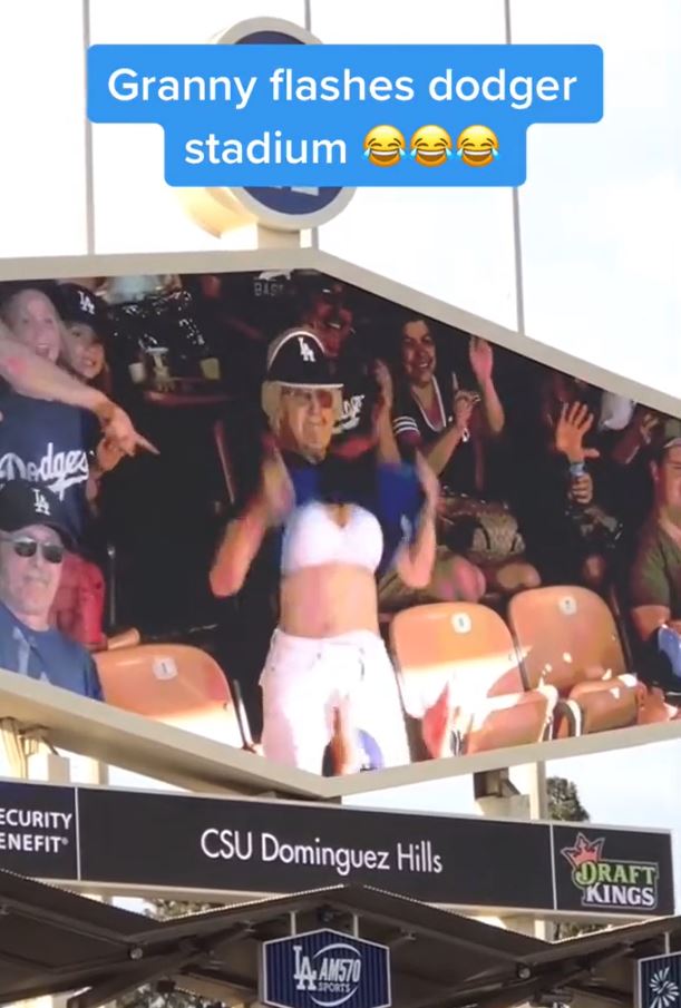 Granny Flashes Crowd After Getting On The Big Screen At Baseball Game