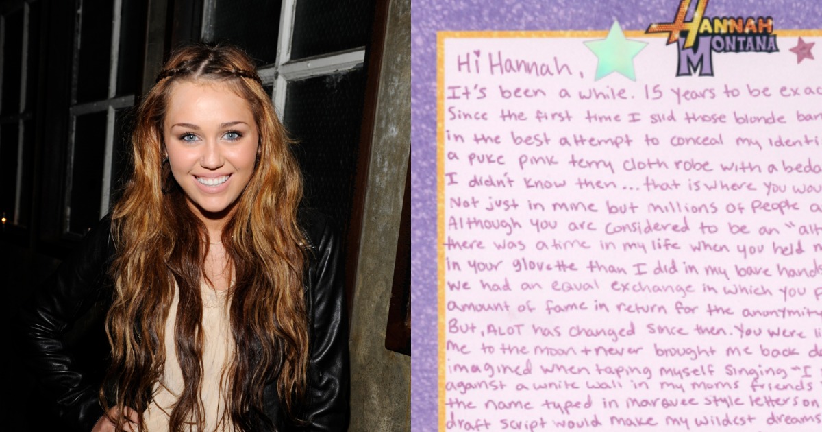 Miley Cyrus Pens Handwritten Letter To Her Hannah Montana Alter-Ego