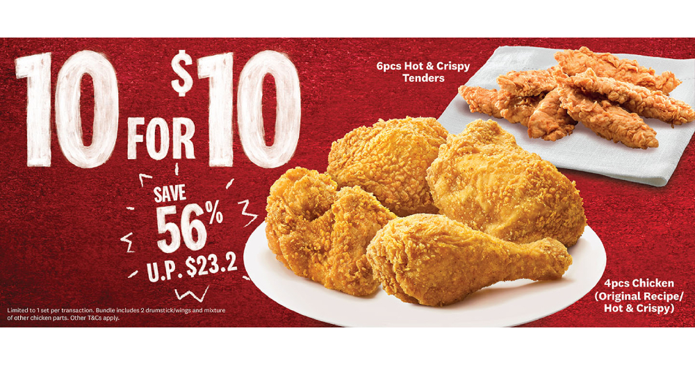 KFC selling 4-piece chicken & 6-piece tenders for S$10 for a limited time