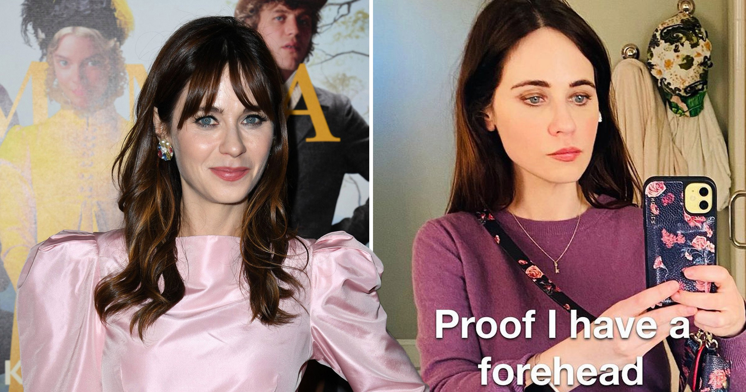 Zooey Deschanel confirms she does have a forehead but looks unrecognisable without her fringe