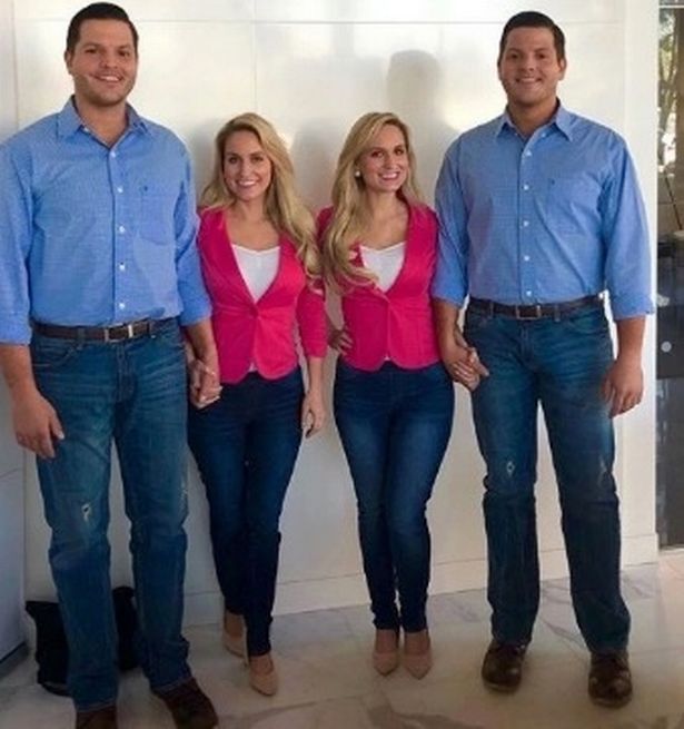 Identical pregnant twin sisters who married identical twin brothers have first baby