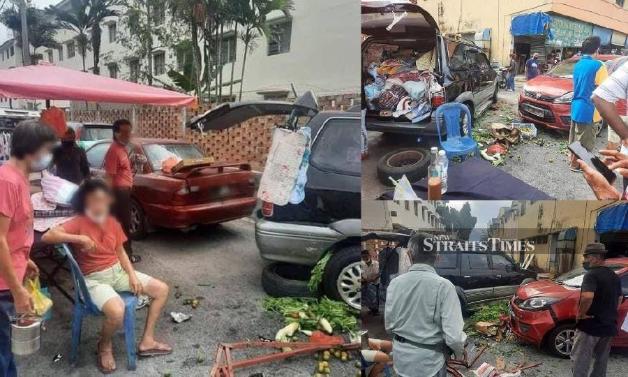 Senior citizen crashes car into Ipoh market after trying to avoid biker