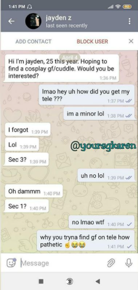 Guy asks underaged girl to be his GF & cuddle, rejected, then calls her useless