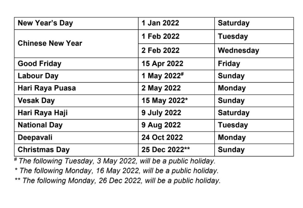 Public holidays in 2022: Singapore to have 5 long weekends