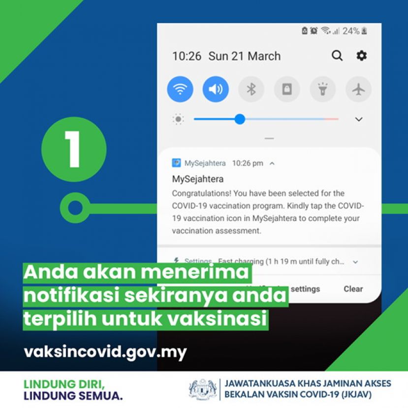 4月5日起通过MySejahtera手机应用程式发送预约通知
