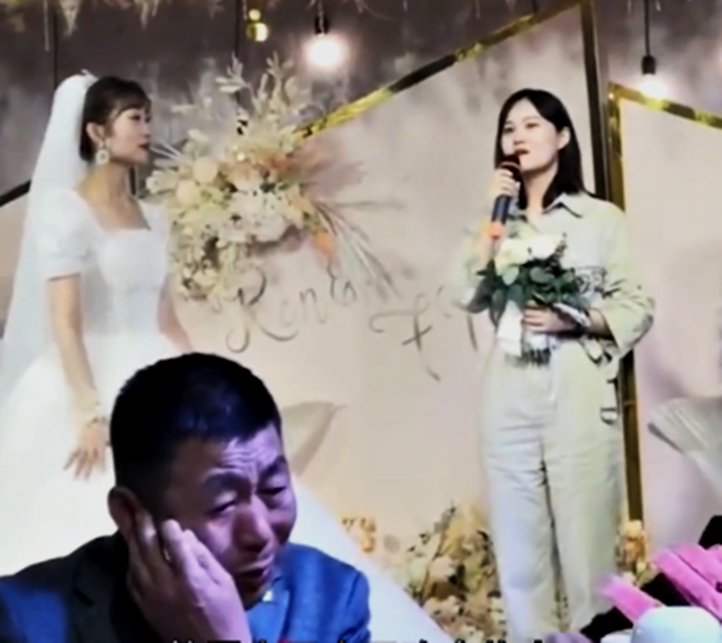严父不舍女儿出嫁 背对吃饭掩饰眼泪