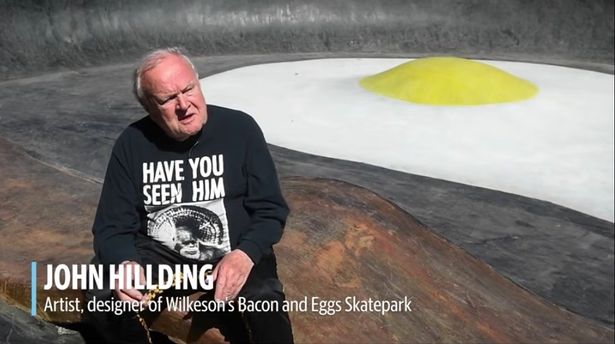 Artist creates unique skatepark that looks like a frying pan full of bacon and eggs