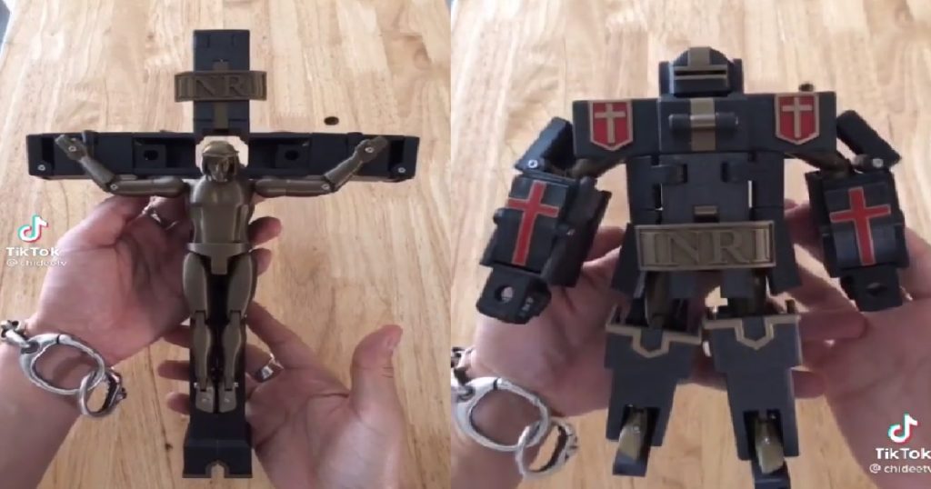 Jesus turned into a transformer robot with armour & helmet