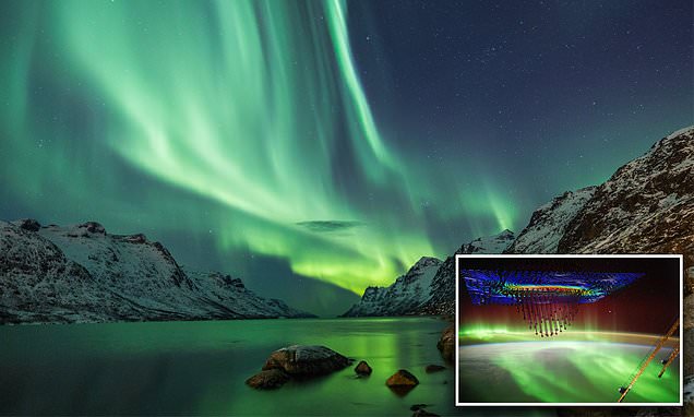 Northern lights caused by powerful electromagnetic waves that accelerate electrons toward Earth
