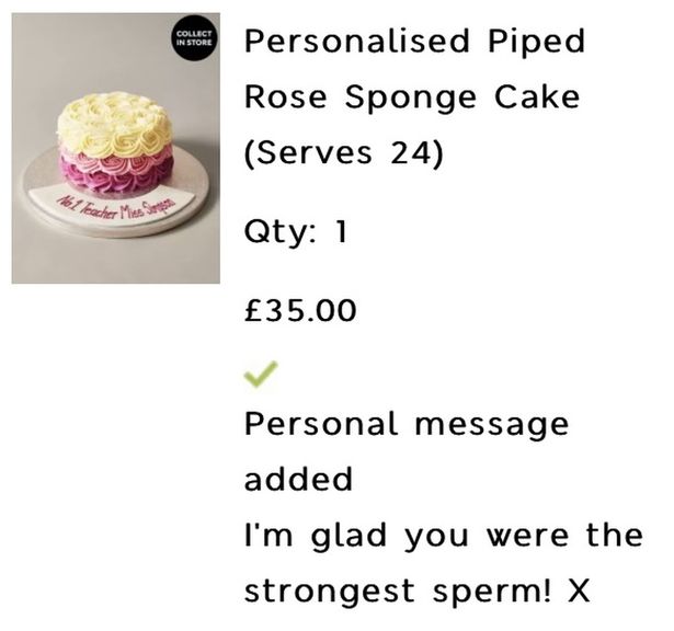 Mum tells M&S to 'get a sense of humour' after it refuses to print cheeky message on cake