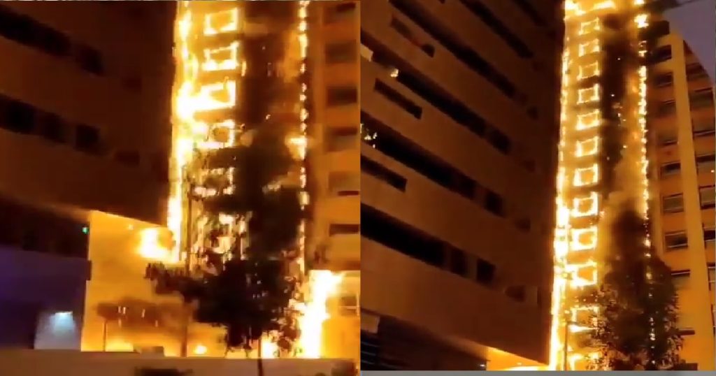 Whole entire high rise building caught on fire