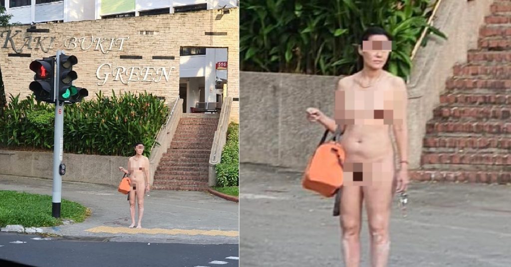 N*ked woman waiting at traffic light, wearing completely nothing