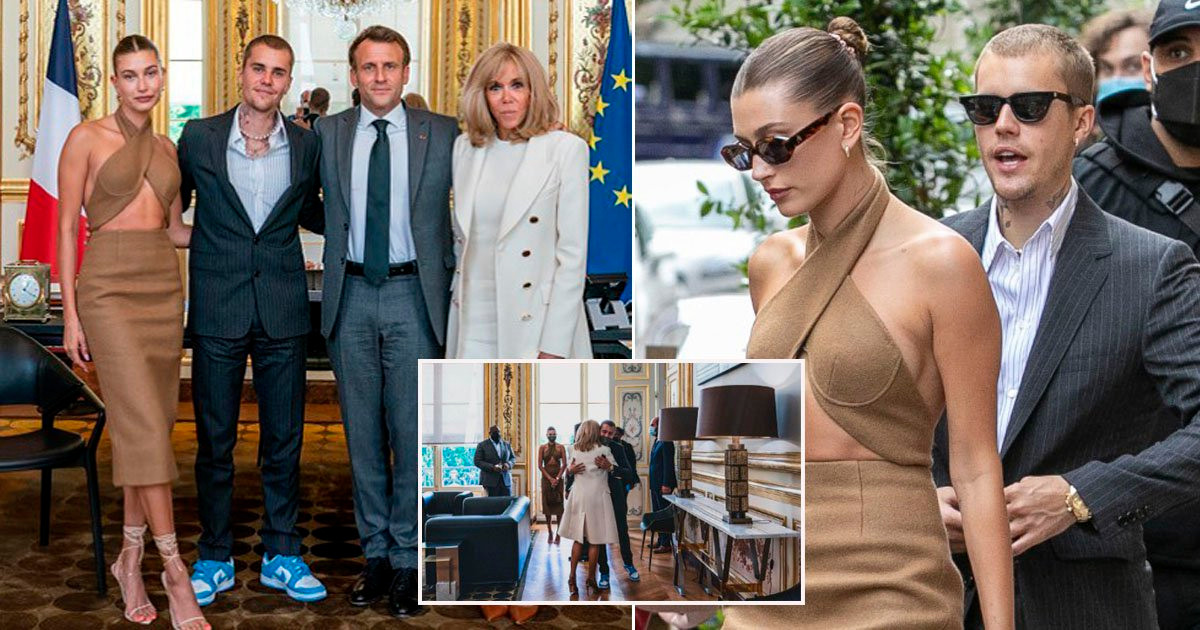 Justin Bieber and wife Hailey are incredibly chic for meeting with French President Emmanuel Macron in Paris