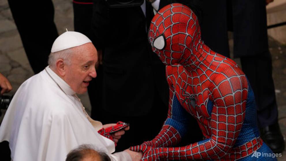 'Super-hero' in Spider-Man outfit meets pope at Vatican