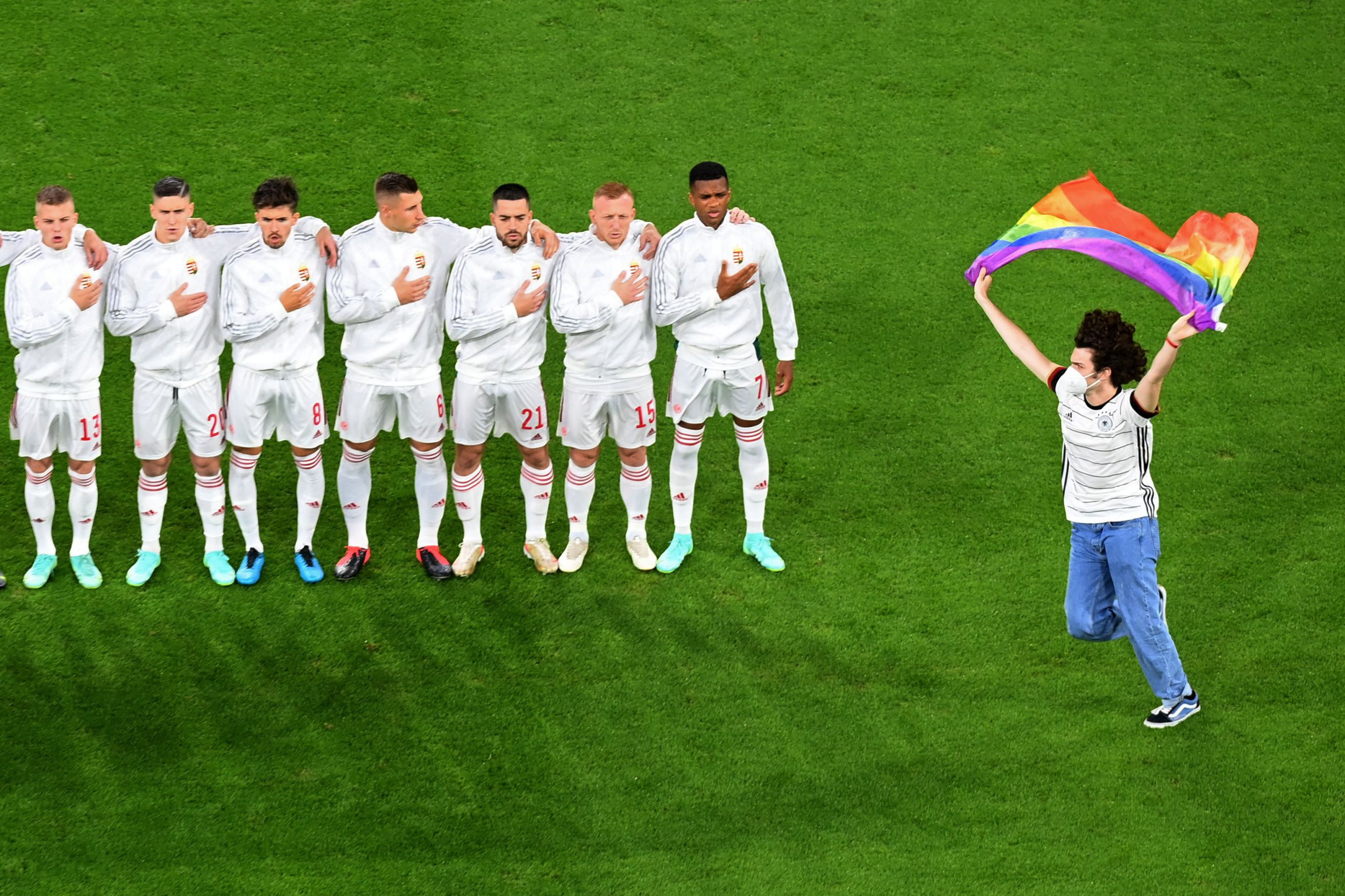 Pitch invader with rainbow flag disrupts Hungary anthem before Euro 2020 match vs Germany