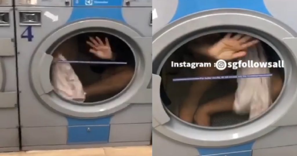 Boy stuck inside washing machine, bang on door for help