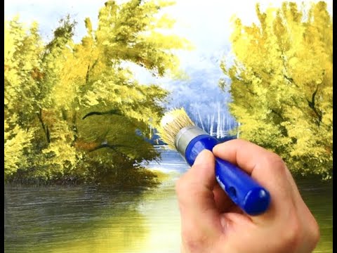 Yellow Landscape | Easy Acrylic Painting for Beginners | Oval Brush Technique by Peter Dranitsin