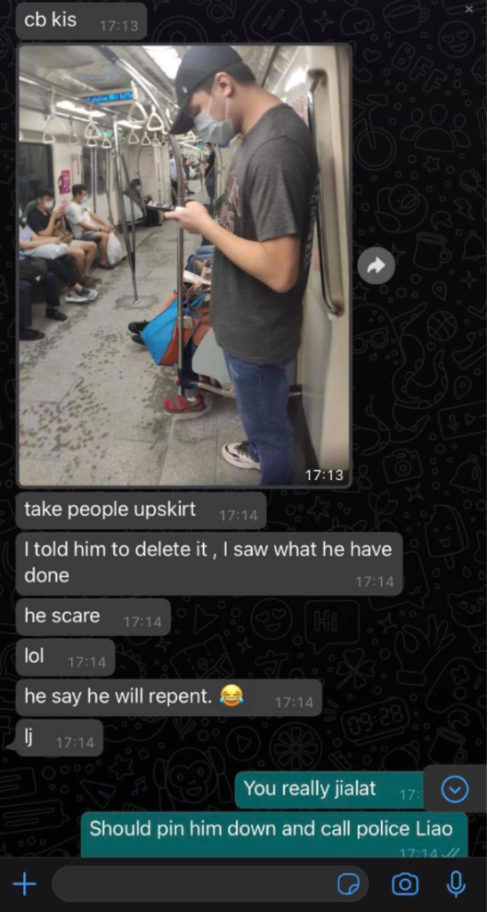 Man caught taking upskirt in mrt, commuter gives him chance