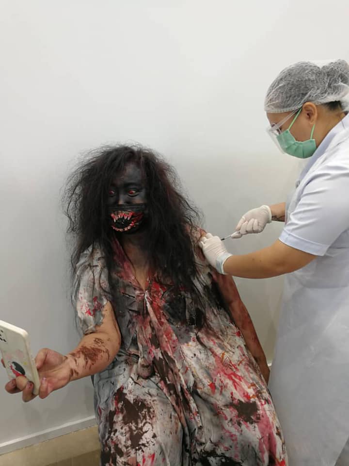 Person Dressed Up As Zombie to Take COVID-19 Vaccine in M’sia