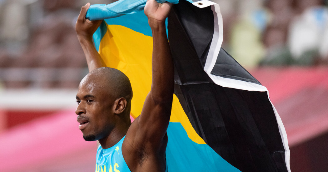 Steven Gardiner of the Bahamas wins the 400 meters.