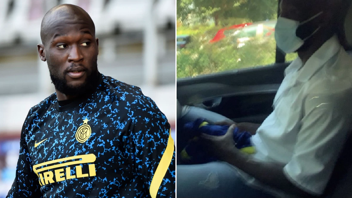 Romelu Lukaku appears to hold Chelsea shirt after completing medical ahead of club-record transfer
