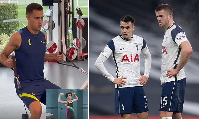Spurs star Sergio Reguilon works out in the gym... only to be cruelly teased by Eric Dier
