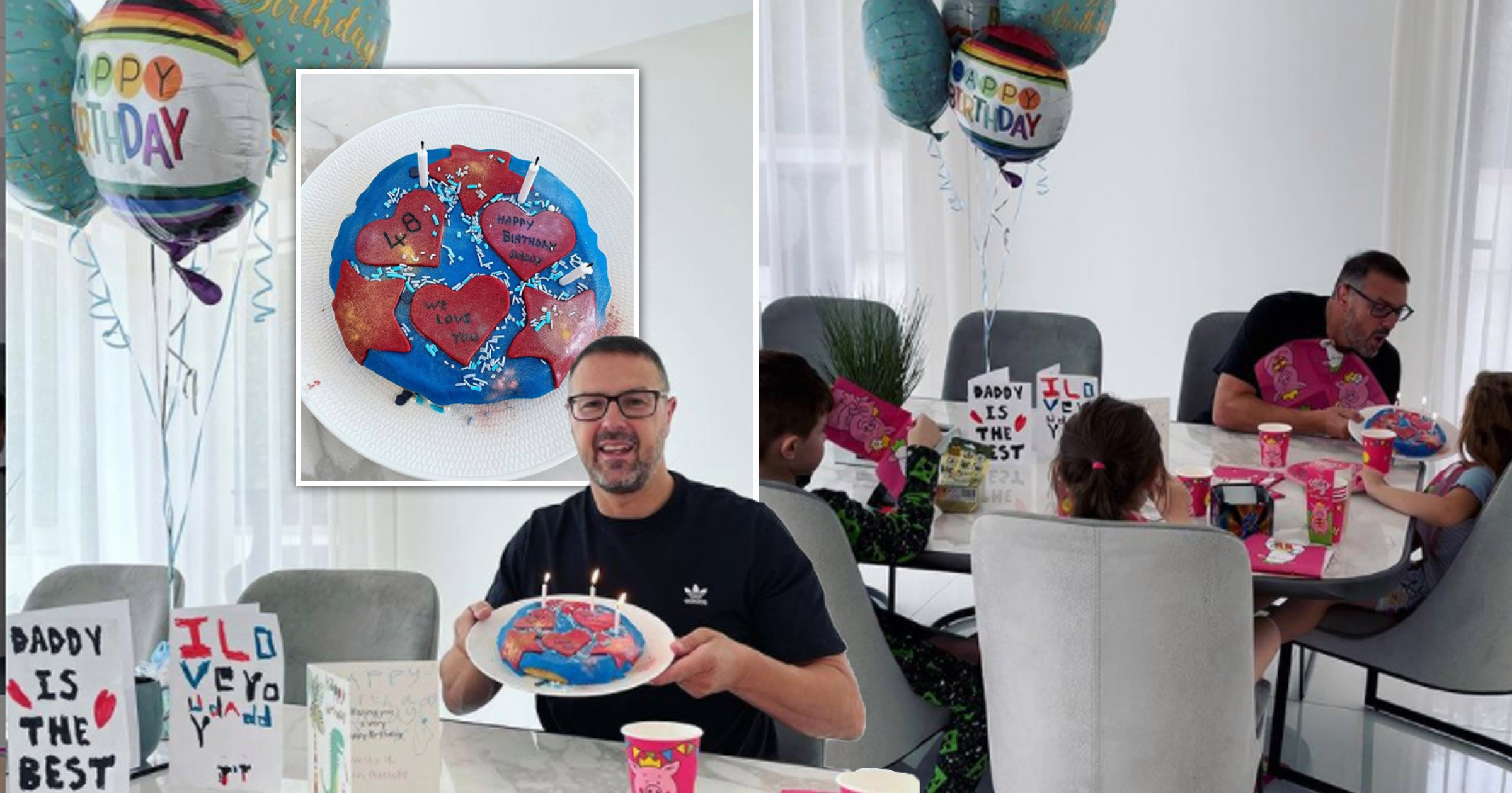 Paddy McGuinness unveils handmade cake and cards from children as he celebrates 48th birthday