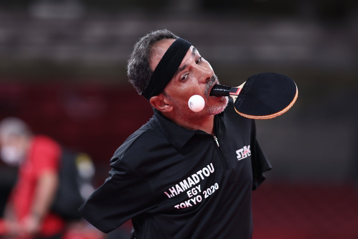 Egyptian paralympian plays table tennis with his mouth, shows grit despite loss